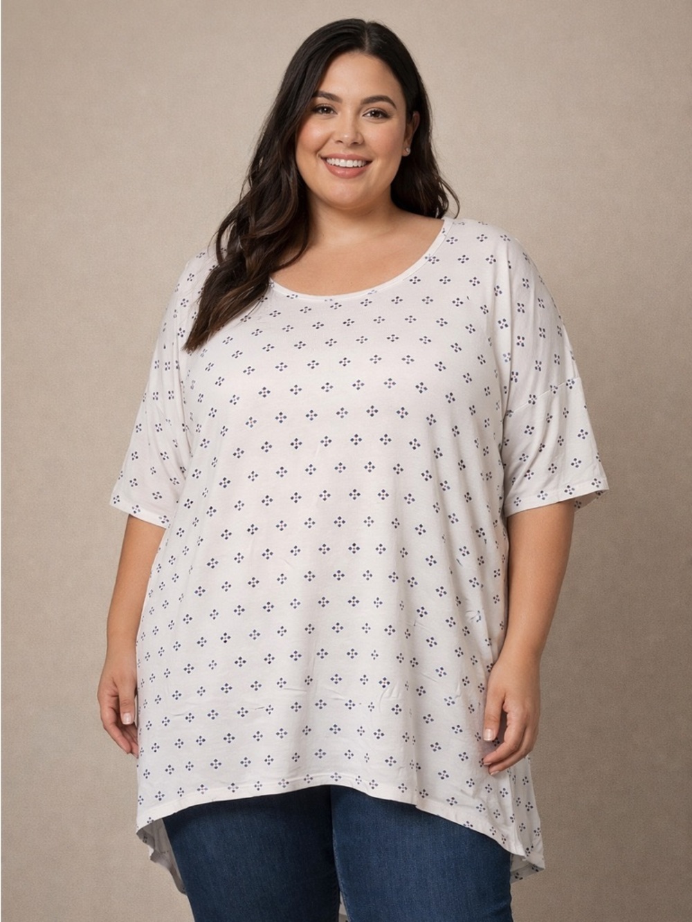 NWT! LuLaRoe Irma Tunic Top Cream Scoop Neck Tunic with Navy Dot Motif Size 2XL